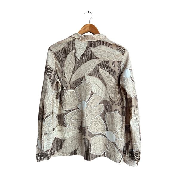 Women's Career Blouse Vintage 70s Long Sleeve Button Up Brown Paisley Size XL - Picture 4 of 5